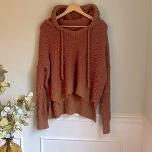 Womens POL Hooded High/Low Cropped Burnt Orange Sweater Size M